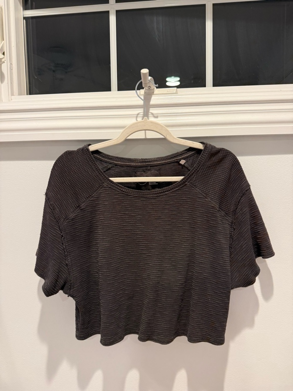 aerie Black Ribbed Short Sleeve Crop Tee